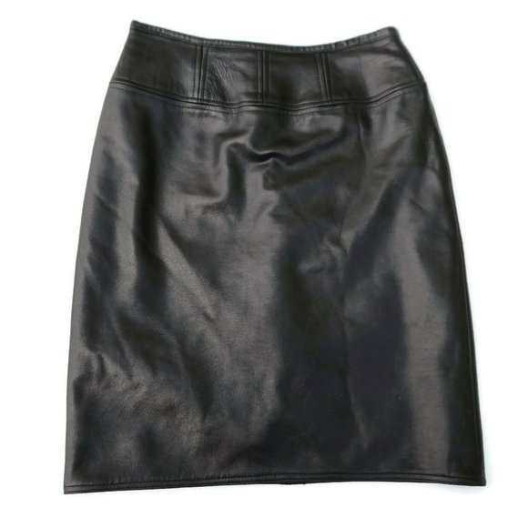 Vintage Leather Skirt Black Lining Buttery Soft Center Back YKK Zipper 4 Small - Picture 6 of 10